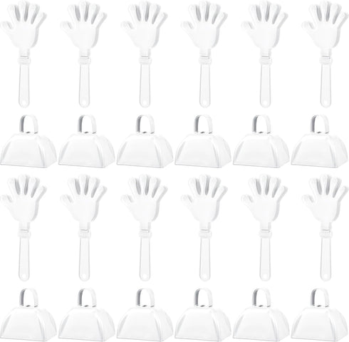 ZCYSRLQIN 24 Pcs Hand Clappers and Metal Cowbells Noise Makers Cheering Clappers Cow