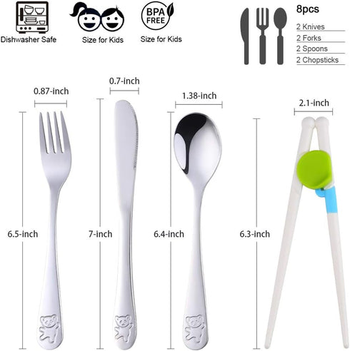 Kids Silverware, Stainless Steel Children Flatware Set, Toddler Utensils Set of 2, Silver by Poylim