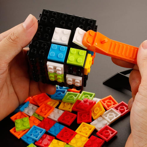 Speed Magic Cube 3x3 Build-on Brick Smooth Turning Magic Cube Brain Teaser Puzzle and Building Bricks Toy Desk Toy Great Gift for Legos Fan (Brick Separator Included)
