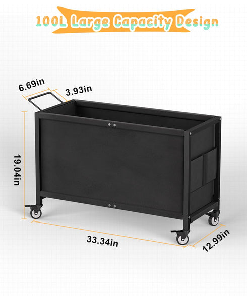 100L Large Kids Toy Box with Wheels, Storage Organizer for Toddlers, Black Toy Storage Bin for Stuffed Animals