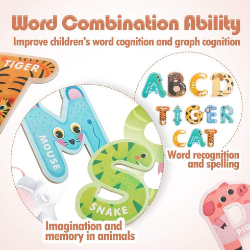 Jumbo Magnetic Letters Colorful ABC Alphabet Animal Shape Toys - Large Uppercase Refrigerator Fridge Magnets, Preschool