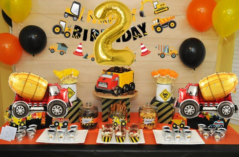 Construction 2nd Birthday Party Supplies, Dump Truck Decorations Kits Set for Kids Two Years Old with Cake Toppers,