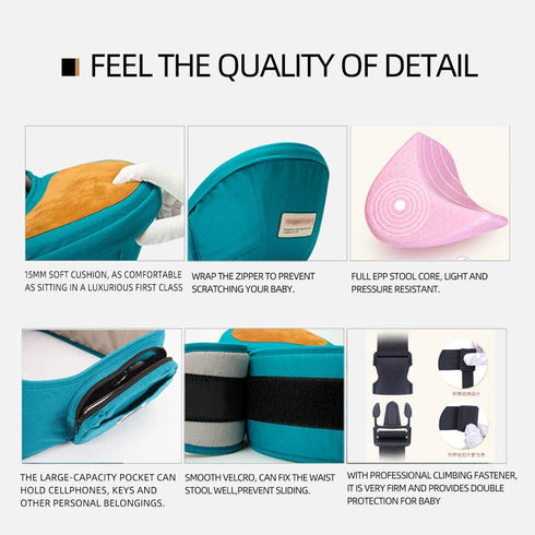 Lightweight Green Baby Hip Seat Carrier with Pockets