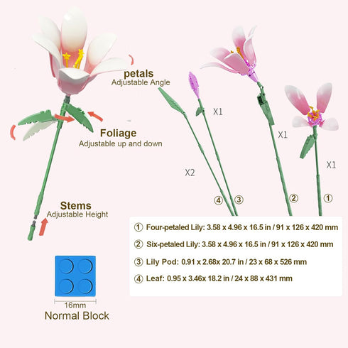 Famiredo Set, Lily Flower Kit for Adults, Artificial Flower Bouquet Mini Building Bricks for Gifts/Home Decor