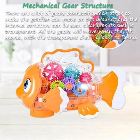 Transparent Mechanical Gear Toy - Goldfish Car Toy with Lights and Music, Universal Wheel Car Toy (Goldfish)