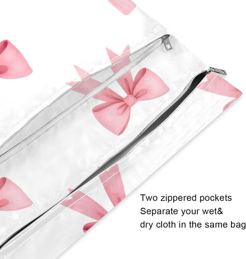 Haskirky 2 Pink Bows Ribbons Pcs Cloth Diaper Wet Dry Bags,Waterproof and Washable Bag for Travel Reusable Wet Bag