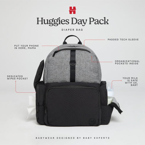 Pack Backpack, HUGGIES Unisex-adult Day Diaper Black/Solid, One Size
