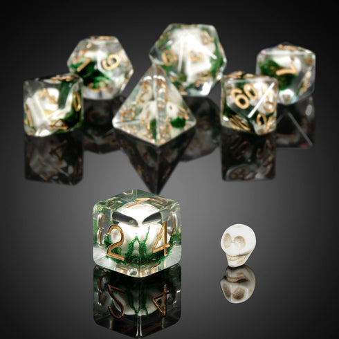 Skull DND Dice - DNDND 7PCS Resin Dice Set with Velvet Pouch for Dungeons and Dragons Role Playing Games