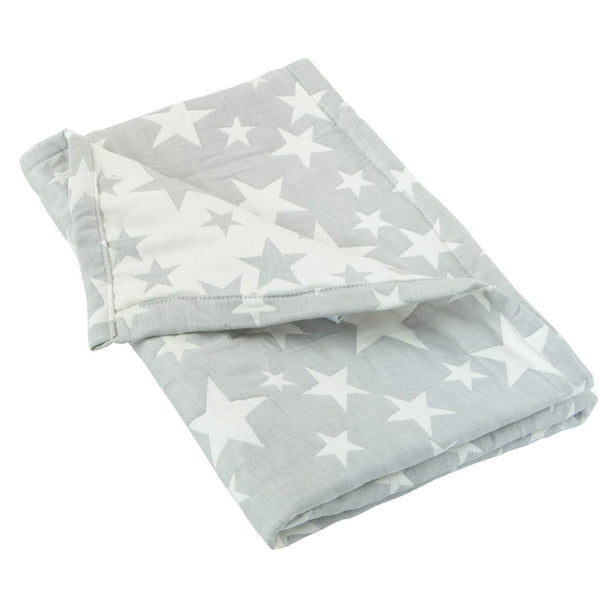 NTBAY 3 Layer Toddler Blanket, Muslin Cotton Jacquard, Lightweight Thermal Baby Blanket, 30"x40", Grey Star, Super Soft