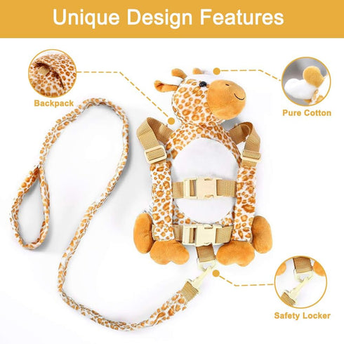 2 in 1 Monkey Toddler Safety Harness Backpack with Walking Leash Strap (Giraffe)