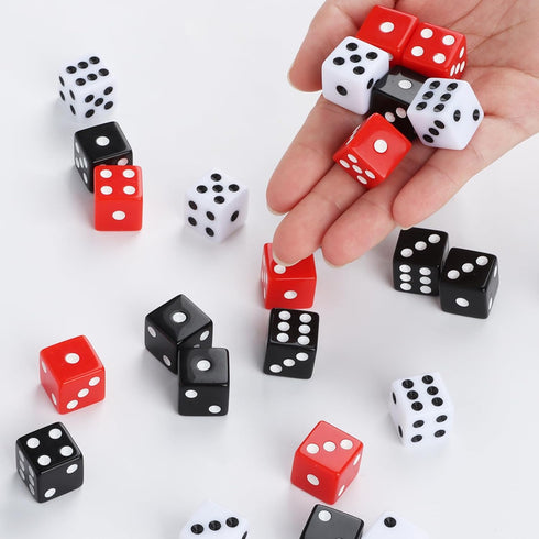 50 Set 16mm 6 Pieces Dice Standard Game Dices with Black White Red Acrylic Sided Colored Bulk Casino Dice for Casino