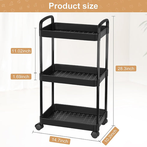 Baby Diaper Caddy Organizer, Rolling Plastic Movable Diaper Cart Essentials Baby Diapers Storage Organizer Newborn Nursery Essentials for Changing Tables, Crib, Baby Wipes (Black,3 Tiers) by Barydat