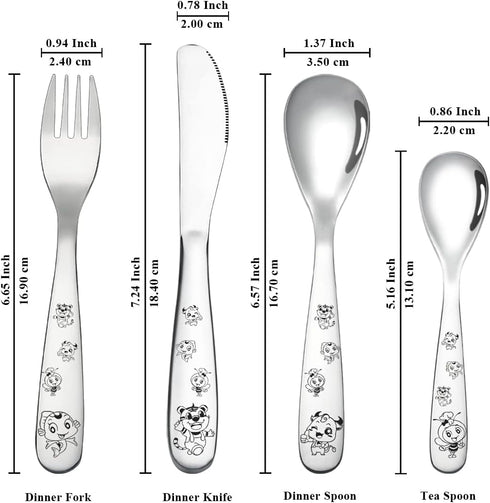 Berglander Toddler Utensils 4 Pieces Stainless Steel Kids Silverware Set, Children Safe Forks and Spoons Flatware, Mirror Polished Smooth Round Edage Cutlery Sets, Dishwasher Safe by Berglander