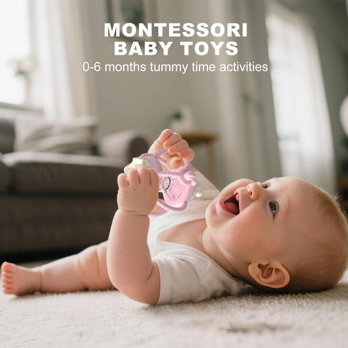 0-6 6-12 6-18 Teething Rattles for Babies Months months, Silicone Rattle Teether with Pacifier, Baby Montessori Toys
