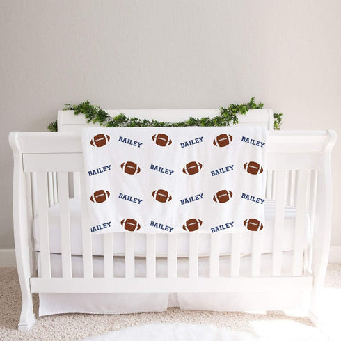 Lovable Gift Co Football Baby boy Receiving Swaddle Blanket, Blue and Brown