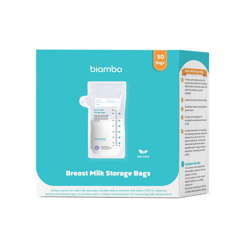 50-Piece 200ml 6.7 Fl.oz Milk Storage Bags Breastmilk by Biamba - Breastmilk Storage Bag Freezer BPA-Free, Double Seal