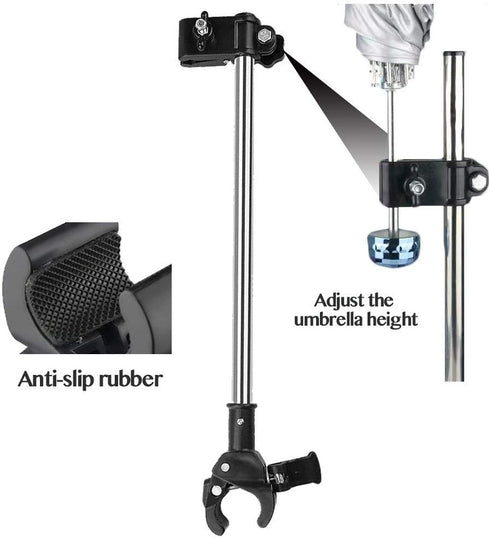 Adjustable Umbrella Mount Holder, No Tooling Needed to Attach Umbrella Clamp to Wheelchairs, Walker, Bike, Stroller
