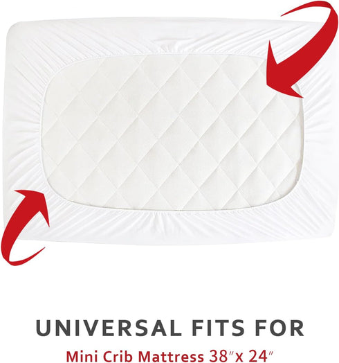 Waterproof Mini Crib Mattress Pad Sheets Fitted, Cotton Fabric Mini Crib Protector, Fits Dream On Me Folding Playard