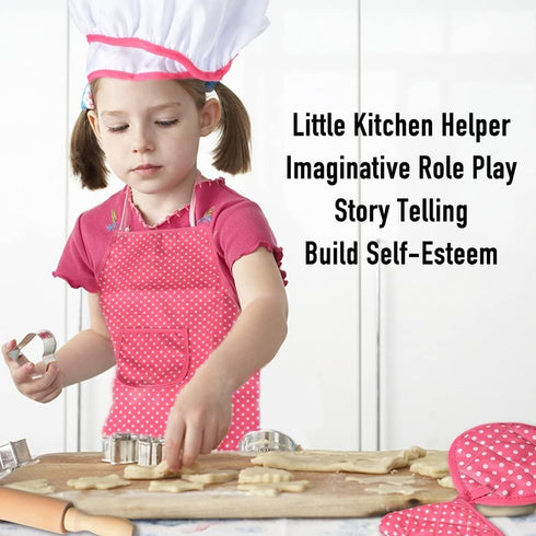 Acekid Set Kids,11pcs Chef for Kitchen Costume Role Play Kits, Girls Apron with Chef Hat,Cooking Mitt and Cookie