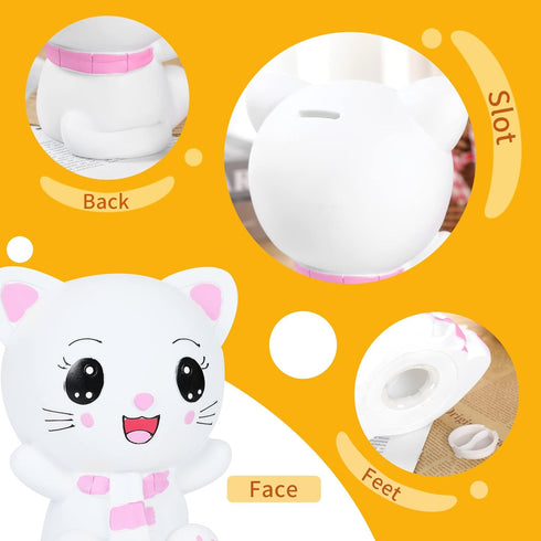 H&W Kitten Money Bank (Pink) - Shatterproof Cat Piggy Bank, First Coin Bank, Best Christmas Birthday Gift for Kids,