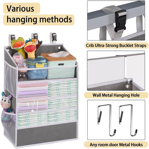 90+Diaper WishJazz XL Hanging Diaper Caddy Organizer for Changing Table, Crib, Playard, Wall & Door, Reinforced Diaper
