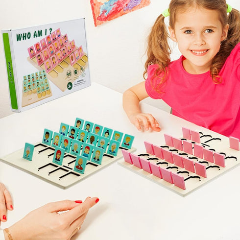 Guess Game Who Am I Wooden Board Game, Cognitive Toy for 3+ Year Olds, Logical Reasoning Puzzle for Families