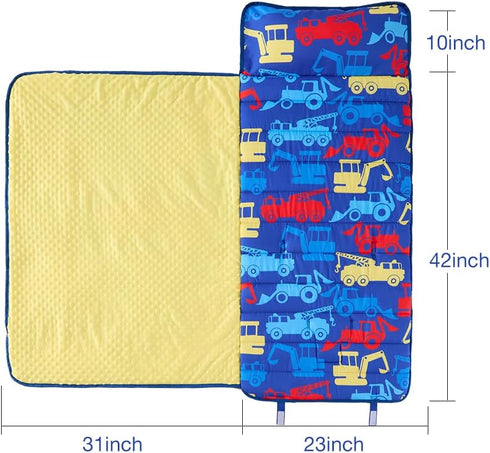 beeweed Toddler Nap Mat, Rollup Kid Sleeping Mat with Removable Pillow & Minky Blanket for Daycare