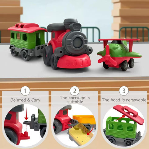 Baimiby Set 3-5, Set 3 4 5 6 Christmas Toy Train for Toddlers Small Train Toys Locomotive with Airplane Wagon Train