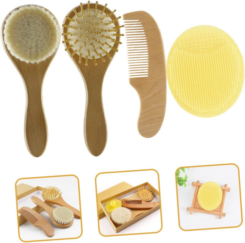 Set YARNOW Hair Brush and Comb Silicone Bath Scrubber for Newborns Soft Wool Brush for Delicate Scalp Care Shower Gift