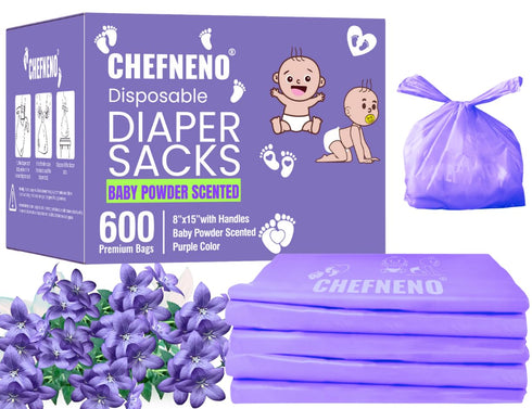 (600 (600 Baby Disposable Diaper Sacks ct.) Fresh Baby Powder Scented, Easy-Tie Diaper Sacks Disposal Bulk Diaper Sacks