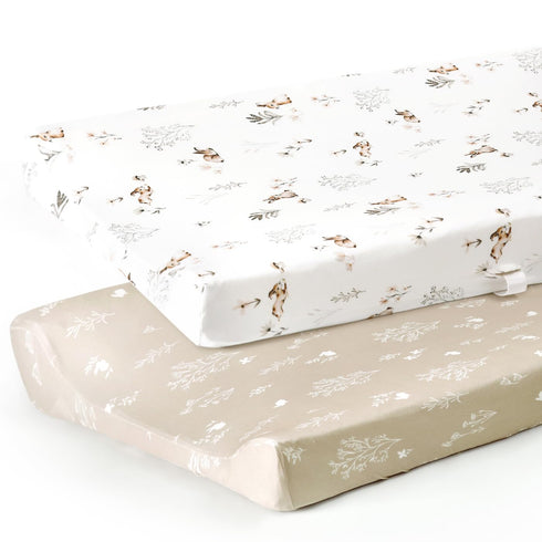 GRSSDER Stretch Ultra Soft Jersey Knit Changing Pad Cover Set 2 Pack, Stylish Watercolor Rabbit Pattern for Boys and