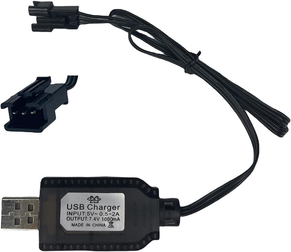 7.4V USB Charger Cable with SM-3PIN Plug for RC Car Plane Tank Boat, Universal 7.4V Lipo Battery USB Charger with