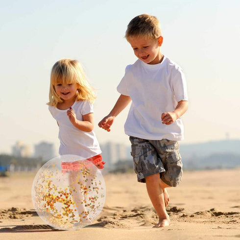 AMOR PRESENT Beach Ball, 16" Glitter Inflatable Beach Ball for Kids & Toddlers, Summer Party Favors