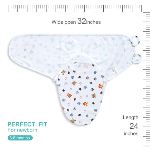 Bubble Bear Baby Boy Girl Swaddle Blankets, 3-6 Months, Hypoallergenic Adjustable Sleep Sacks, 3 Pack with Cute Patterns