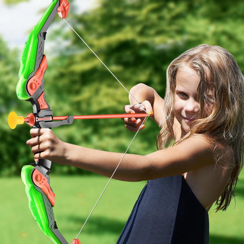 TEMI Kids Bow and Arrow Set, LED Light Up Archery Toy Set with 10 Suction Cup Arrows, Indoor Outdoor Toys