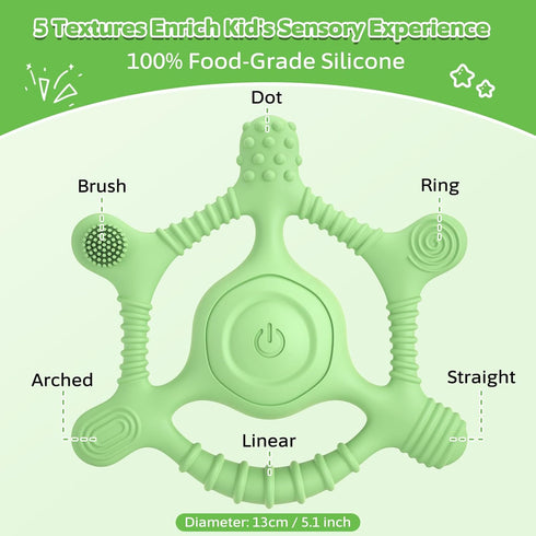 Mukoiber 6-18 3X Settings Vibrating Teether for Baby | Sensory Toys for Kids with Autism | Toddler Travel Essential