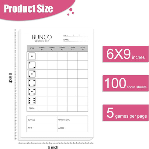 Bunco Score Sheets, 100 Large Print Single Side Sheets with Perforation for Bunco Game Kit and Party Supplies