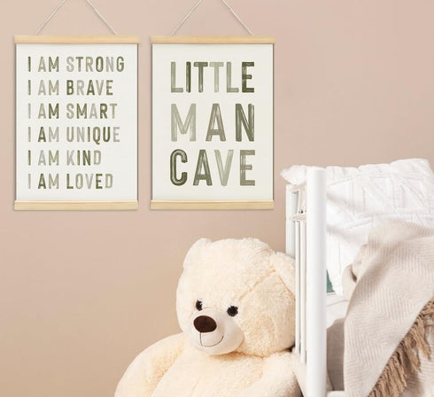 ULEGIE 2 Pack 12 16 Inches Boy Nursery Decor Posters Framed with Wood Hanger, Little Man Cave Sign for Boys Kids, Boys