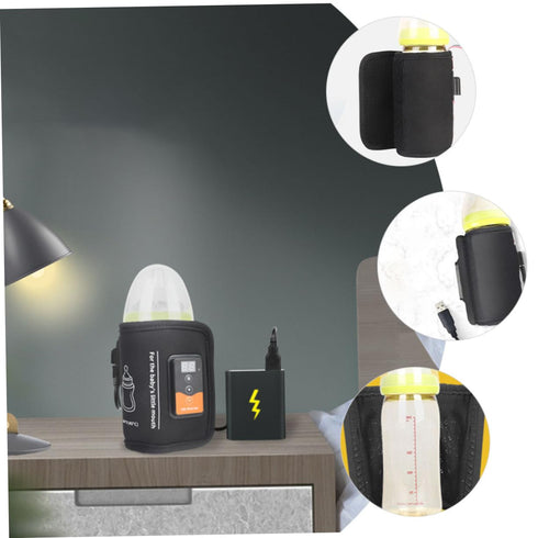 USB Reusable Bottle Warmer with Adjustable Temperature LCD Display Insulated Feeding Bottle Wrap for Travel and Night