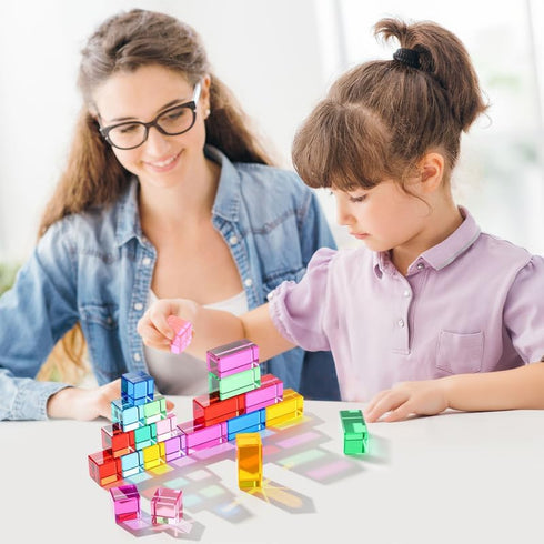20 Learning(2 Meooeck Pcs Acrylic Gem Cubes Blocks for Kids Translucent Rainbow Building Blocks Crystal Light Shadow