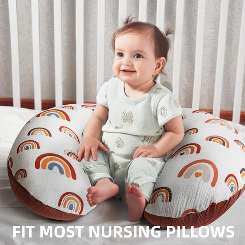 FIGEPO 2 Pack 100% Muslin Nursing Pillow Cover Cotton Boho Neutral Stretchy Removable Baby Nursing Covers