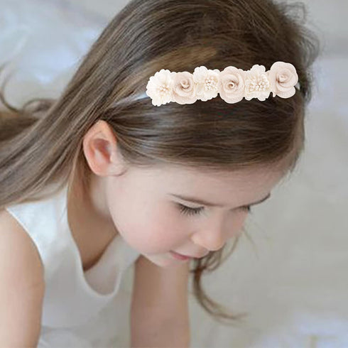Baby Girl Floral Headband, Nylon Flower Crown Elastic Hairband Set of 3 Hair Accessories Gift for Girls