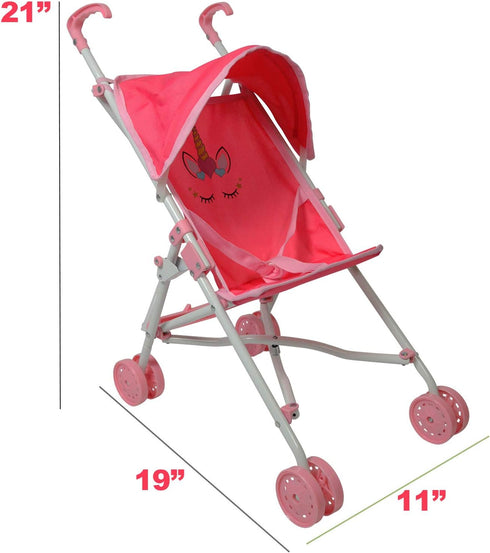 Unicorn Baby Doll Accessories - Pretend Play Kids Toys for Travel (Doll Stroller)