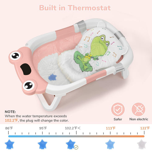 0-3-6-12 DEANIC Collapsible Baby Bathtub with Baby Washcloth, Portable Infant Bathtub with Soft Baby Bath Support