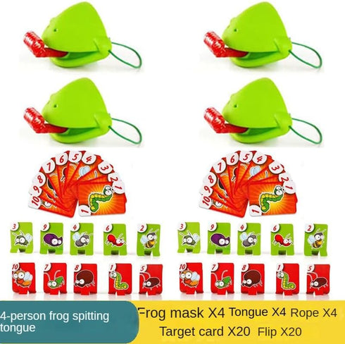 Frog Tongue Game with Blowing air, Two-Pack and Four-Pack, Insect Cardboard Included, Multiplayer Game! (Quad)