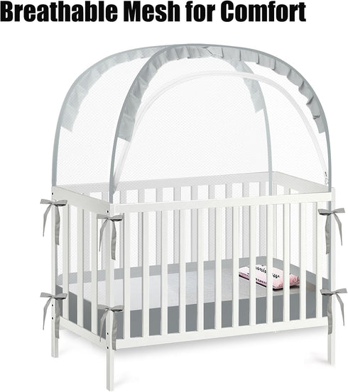 PandaEar Pop Up Crib Tent to Keep Baby from Climbing Out, Breathable Crib Net Mesh Canopy, Babies Crib Cover