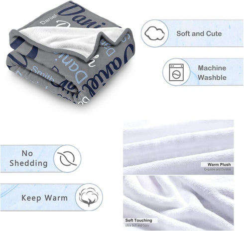 Novgarden Personalized Baby Blankets for Teen Boys, Custom Blanket with Name Flannel Kids Throw Blanket Baby Essentials