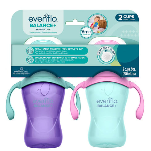 Evenflo Balance+ Trainer Cups for Babies 6+ Months, Purple and Mint, Ergonomic