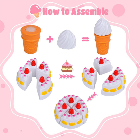 Fegalop Set 21PCS Sets Play Food for Kids, Pretend Dessert Food Toys with Cutting Toys Ice Cream and Cake,Plastic