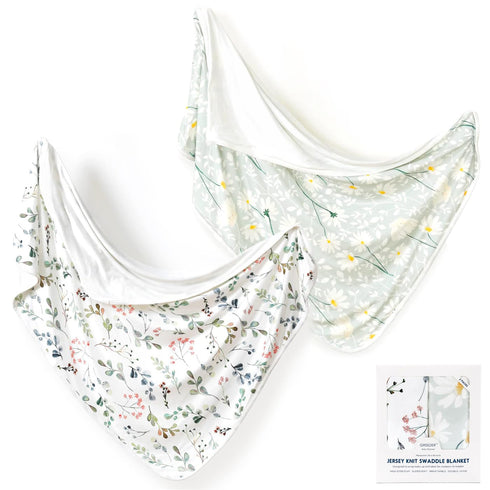 GRSSDER Baby Blankets 2 Pack Super Soft Jersey Knit Swaddle Blankets for